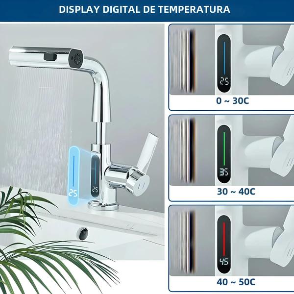 Imagem de Torneira de Banheiro com Display Digital e Temperatura Ajustável - Design Cascata 3 Vias