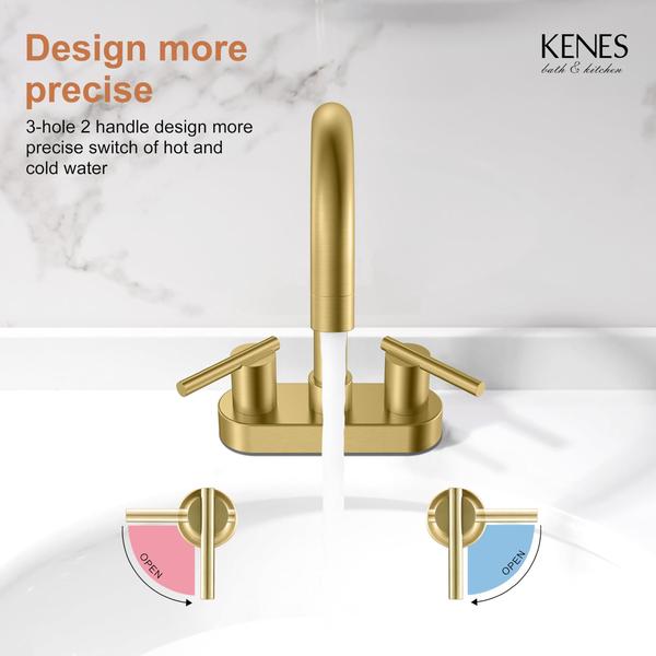 Imagem de Torneira de banheiro KENES Brushed Gold 2 Handle Centerset de 10 cm