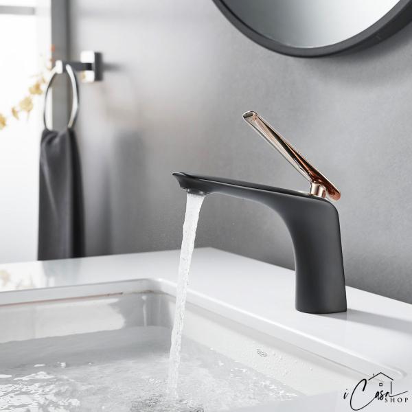 Imagem de Torneira de Banheiro Lavabo Misturador Monocomando Preta Black Rose Gold Premium