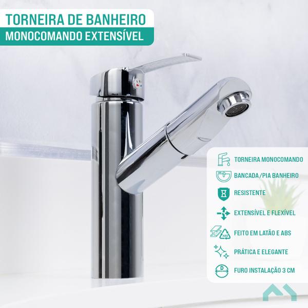 Imagem de Torneira De Banheiro Lavabo Monocomando Spray Ducha Extensível