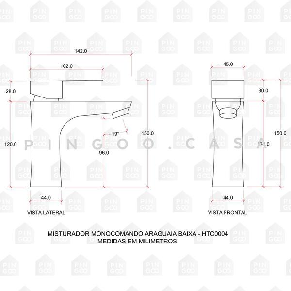 Imagem de Torneira De Banheiro Misturador Monocomando Baixa Aço Inox 304 Araguaia Pingoo.casa Dourado Escovado