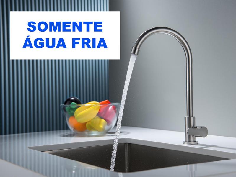 Imagem de Torneira De Cozinha Agua Fria Aço Inox Escovado De Bancada