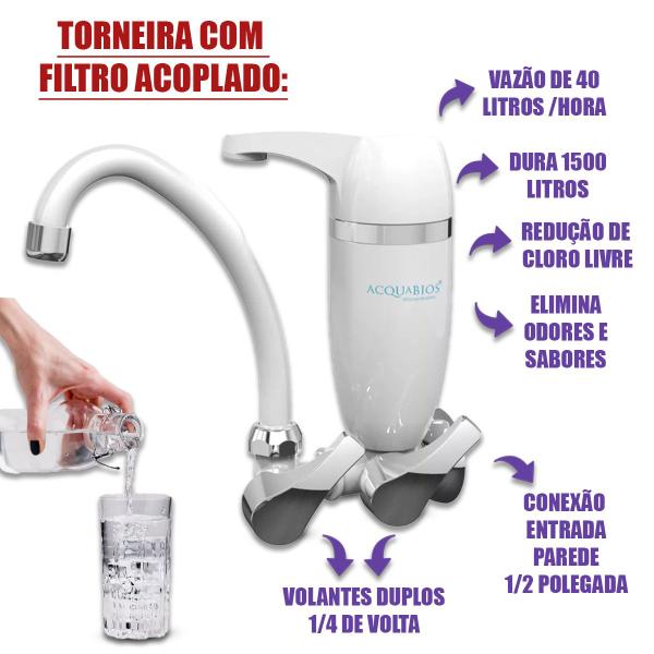 Imagem de Torneira de Cozinha Com Filtro Purificador de Água Bica Móvel de Parede Acquabios Premium 1/4 Volta