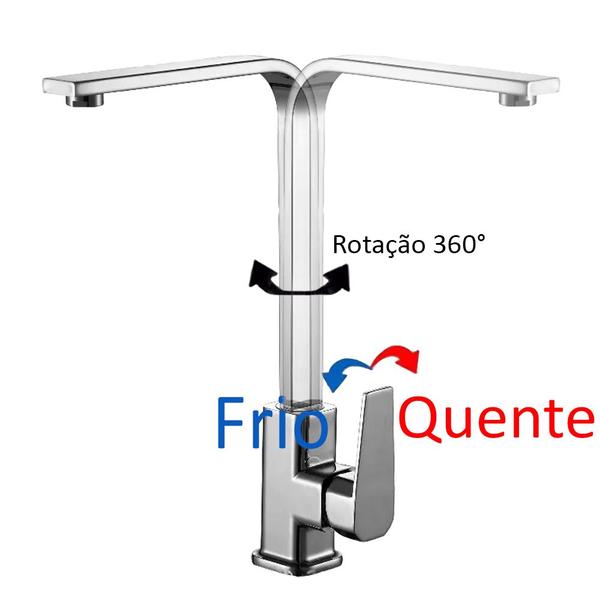 Imagem de Torneira de Cozinha Gourmet Banheiro Luxo Modo Slim Monocomando Quente e Frio e Giro 360 Inoxidável e Cromado