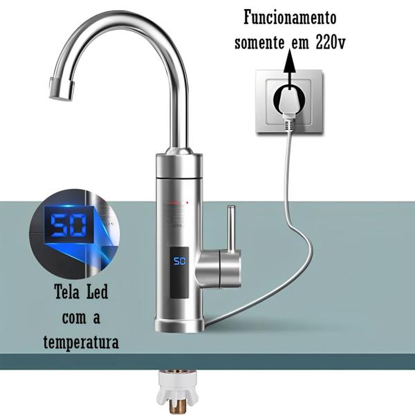 Imagem de Torneira De Cozinha Gourmet Misturador Elétrica 220v Inox Monocomando Bancada