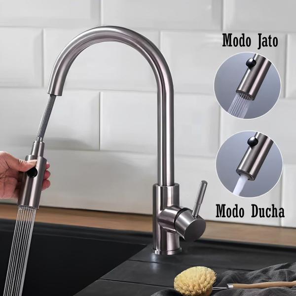 Imagem de Torneira de Cozinha Gourmet Monocomando Misturador Extensivel 50cm Pull Down Bancada Pia + Kit Instalação