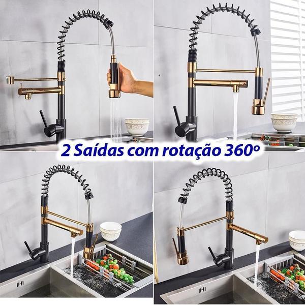 Torneira De Cozinha Gourmet Monocomando Preta E Dourada 50Cm - Brinovar Imagem de Torneira De Cozinha Gourmet Monocomando Preta E Dourada 50Cm