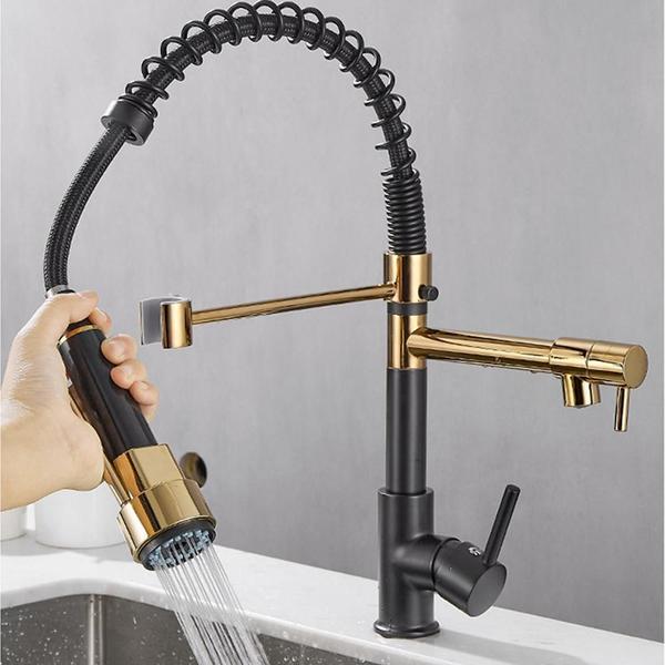 Torneira De Cozinha Gourmet Monocomando Preta E Dourada 50Cm - Brinovar Imagem de Torneira De Cozinha Gourmet Monocomando Preta E Dourada 50Cm