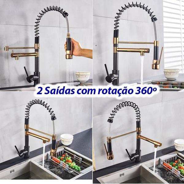 Imagem de Torneira De Cozinha Gourmet Monocomando Preta E Dourada 50Cm