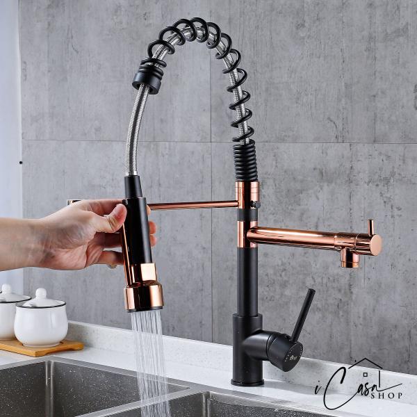 Imagem de Torneira de Cozinha Gourmet Monocomando Preta Rose Gold Premium