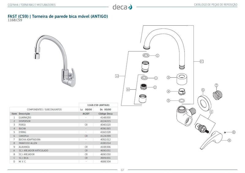 Imagem de Torneira De Cozinha Parede Deca Fast Bica Móvel - 1168C59