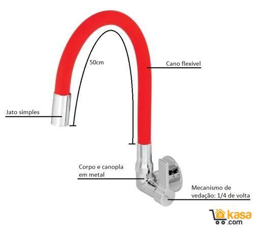 Imagem de Torneira de cozinha Parede Vermelha  Luxo  Silicone Flexível 1/4 volta