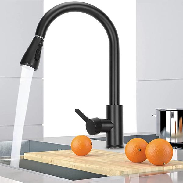 Imagem de Torneira de Cozinha Preto Gourmet Bico de Puxar Extensível 50cm Monocomando Misturador de Temperaturas