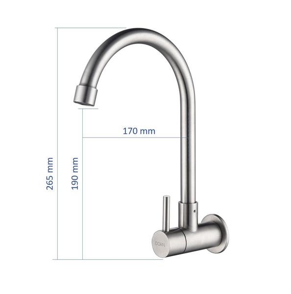 Imagem de Torneira de Inox Giratória Parede Longa NOX01 Doan