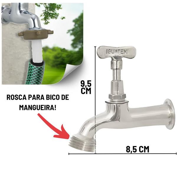 Imagem de Torneira De Jardim Curta Lavanderia Tanque De Bico Mangueira Metal Cromada 1/2X3/4 Polegada Iguatemi