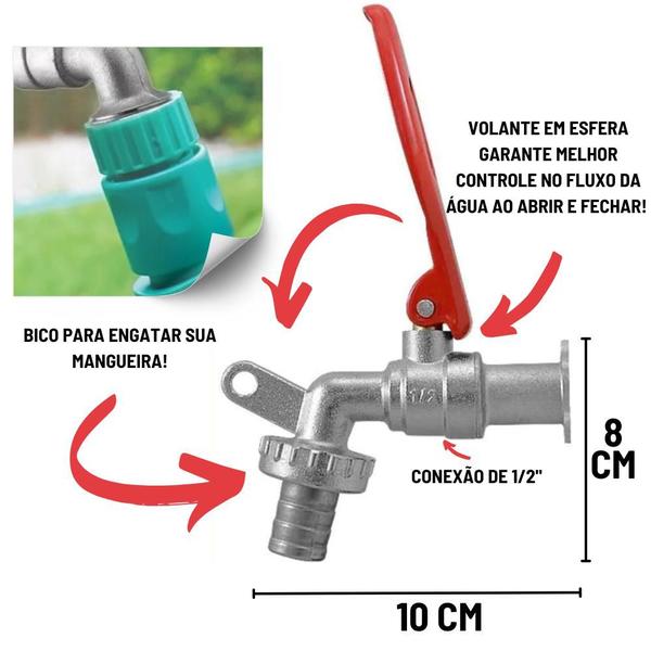 Imagem de Torneira De Jardim Esfera Com Trava Para Cadeado Bico Mangueira Uso Geral 1/2X3/4" Polegada Iguatemi