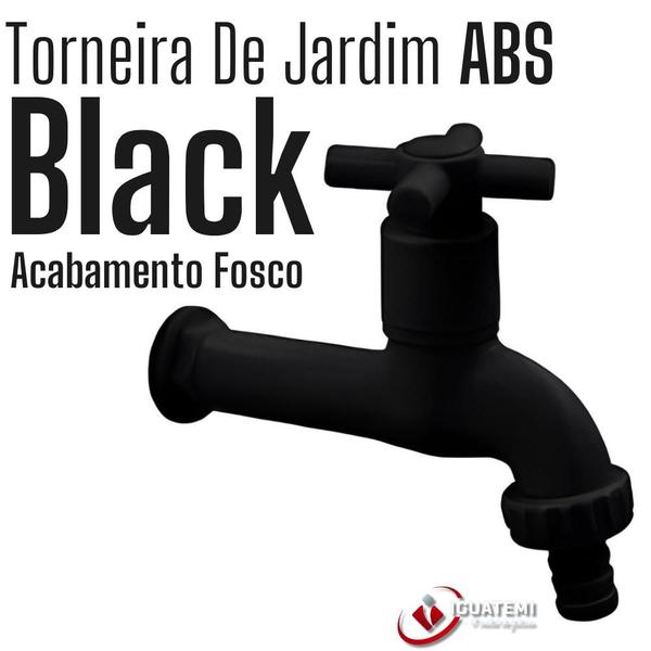 Imagem de Torneira De Jardim Longa Lavanderia Tanque De Bico Mangueira Em Abs Acabamento Fosco Preto Black De 1/2X3/4 Design Resistente Funcional Moderna