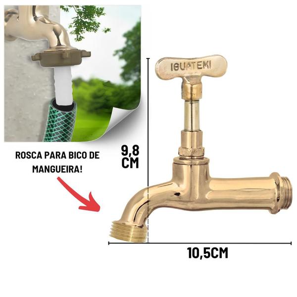 Imagem de Torneira De Jardim Longa Lavanderia Tanque De Bico Mangueira Em Metal Acabamento Cobre De 1/2X3/4" De Volta Iguatemi