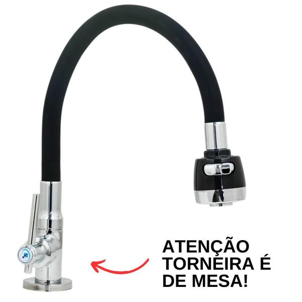 Imagem de Torneira De Mesa Para Cuba Pia Bica Alta Flexível Em Metal Preta Black Gourmet Chuveirinho 1/4 De Volta Volante Alta Qualidade Resistente Iguatemi