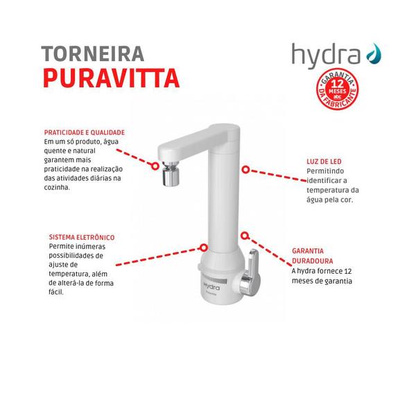 Imagem de Torneira De Mesa Puravitta Branco Hydra 5500W 127V