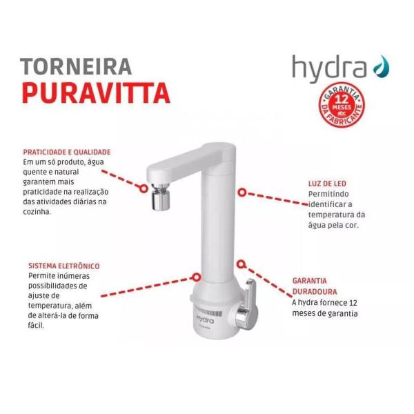 Imagem de Torneira De Mesa Puravitta Branco Hydra 5500w 127v