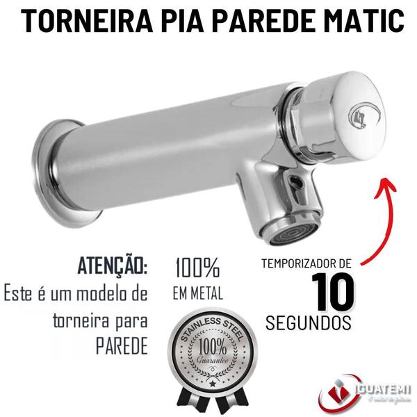 Imagem de Torneira De Parede Banheiro Pia Cozinha Economica Automatica Matic Economica Metal Cromada Iguatemi