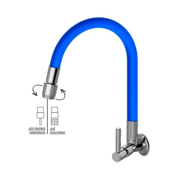 Imagem de Torneira De Parede Cozinha Metal Jato Duplo Azul 1167 C70 Azul