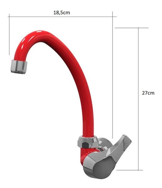 Imagem de Torneira De Parede Cozinha Premium Bica Móvel 1/4 de Volta Acquabios -Vermelha Cromada