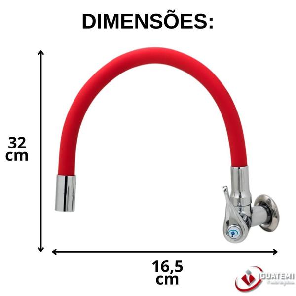 Imagem de Torneira De Parede Para Pia Cozinha Bica Alta Flexível Em Metal Vermelha Gourmet 1/4 De Volta Volante Alta Qualidade Resistente Iguatemi