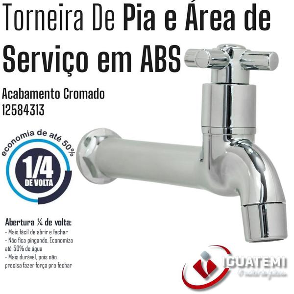 Imagem de Torneira De Pia Parede Tanque Area De Serviço Longa 100% ABS Cromado De 16 cm 1/4" De Volta Mecanismo Com Arejador Iguatemi