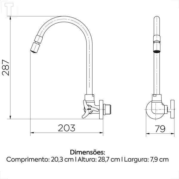 Imagem de Torneira docol cozinha parede bica movel nova trio 01258306