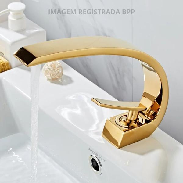 Imagem de Torneira Dourada Banheiro Monocomando Cascata Misturador