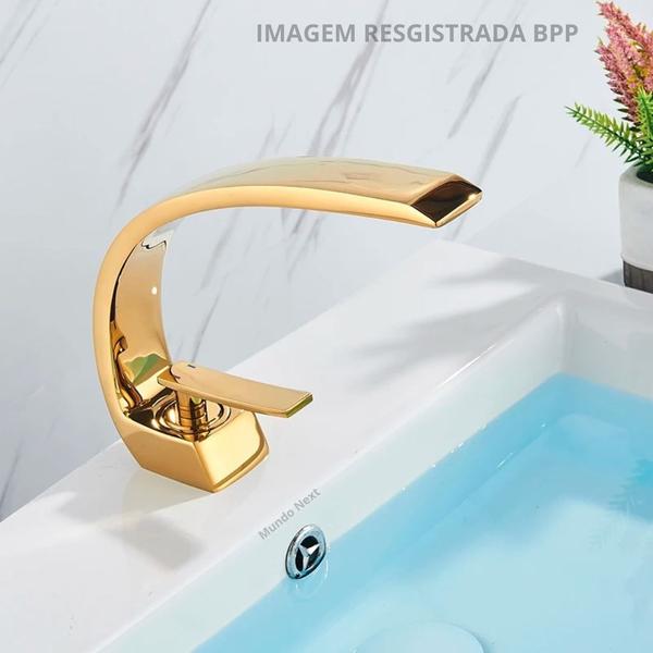 Imagem de Torneira Dourada Banheiro Monocomando Cascata Misturador