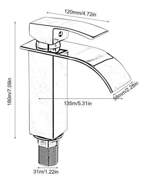 Imagem de Torneira Dourada Bica Baixa Monocomando Cascata Quadrada