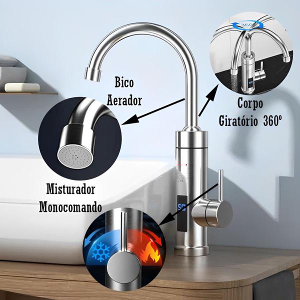 Imagem de Torneira Elétrica 220v Misturador Monocomando Para Cozinha Banheiro Bico Giratório