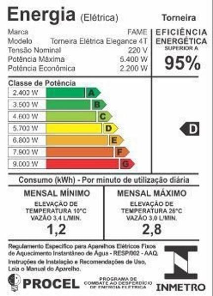 Torneira Elétrica Bica Alta e Móvel 4T Elegance 220v 5400w Fame Imagem de Torneira Elétrica Bica Alta e Móvel 4T Elegance 220v 5400w Fame