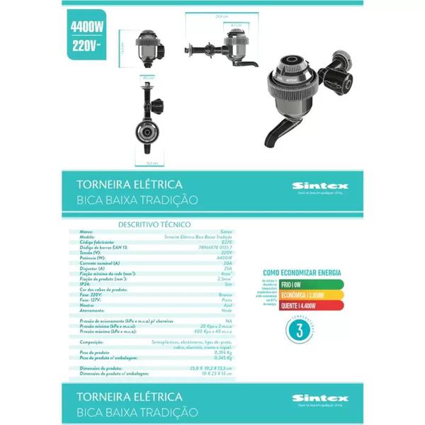 Imagem de Torneira Elétrica Bica Baixa Tradição 220V 4400W - Sintex