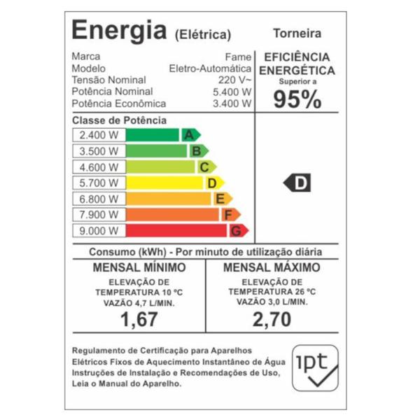 Imagem de Torneira Elétrica Bica Reta 5400 Watts 220 Volts - 1593 - FAME