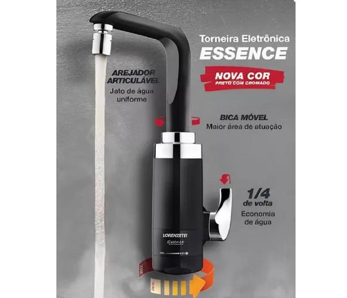 Torneira Elétrica Essence Parede 220 Volts 5500 Watts Preta Cromada - 7551031 - LORENZETTI Imagem de Torneira Elétrica Essence Parede 220 Volts 5500 Watts Preta Cromada - 7551031 - LORENZETTI