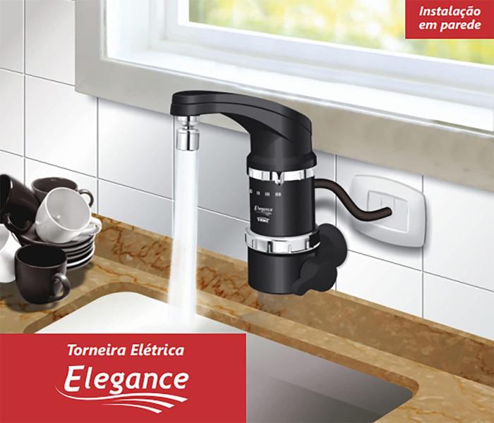 Torneira Elétrica Fame Elegance 4 Temperaturas De Parede Bica Alta Com Giro 180º 220v 5400w - Preta Imagem de Torneira Elétrica Fame Elegance 4 Temperaturas De Parede Bica Alta Com Giro 180º 220v 5400w - Preta
