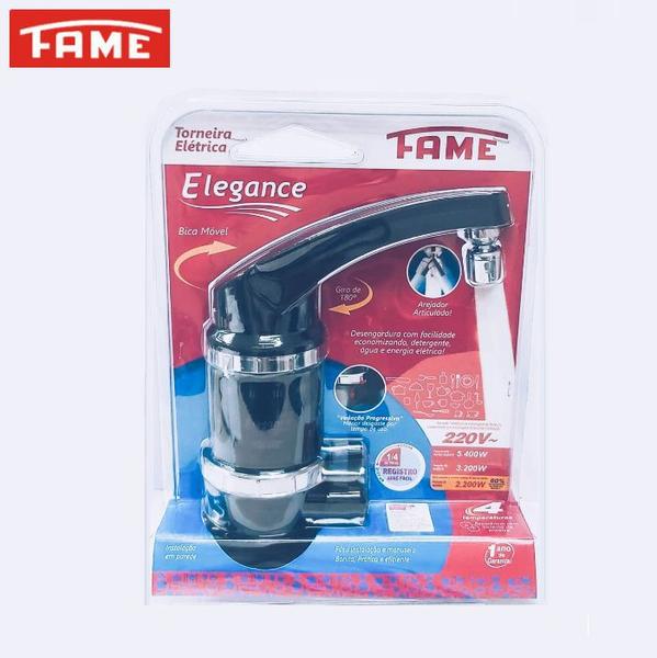 Torneira Elétrica Fame Elegance 4T de Parede 220V 5400W Preta Imagem de Torneira Elétrica Fame Elegance 4T de Parede 220V 5400W Preta