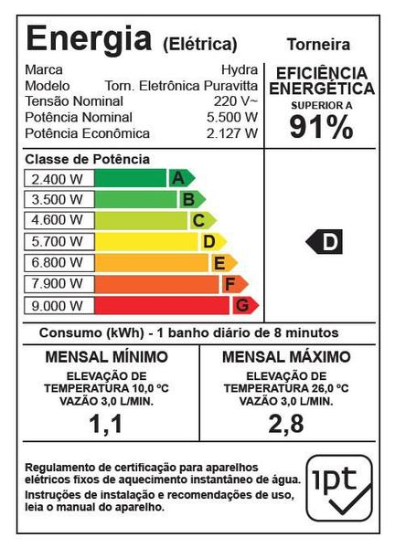 Imagem de Torneira Elétrica Parede Puravitta 5500w 220v Hydra Branca