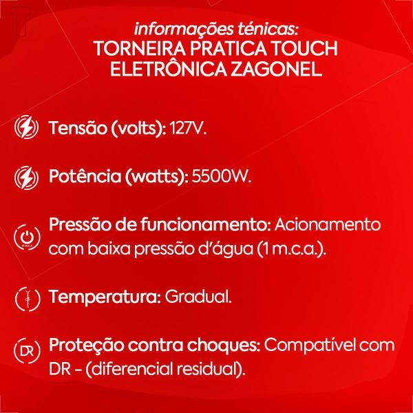 Imagem de Torneira eletrica zagonel pratica touch eletronica branco 127v 5500w