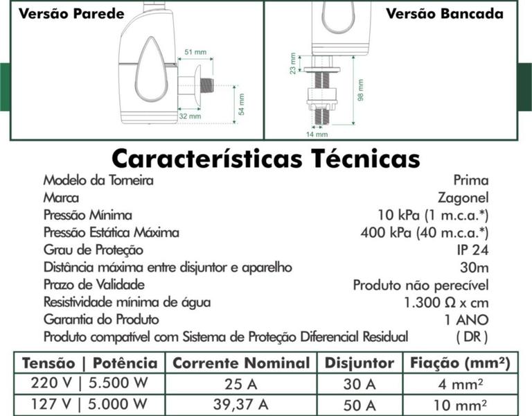 Imagem de Torneira Elétrica Zagonel Prima Touch Black 127V 5.000W