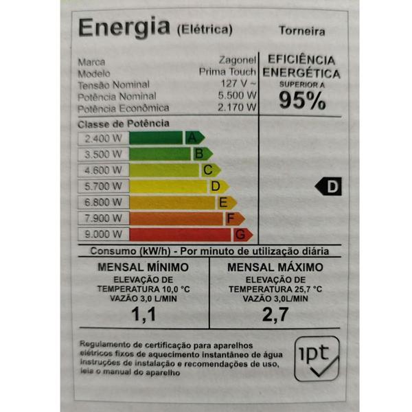 Imagem de Torneira Eletrônica Prima Touch Zagonel - 127V~5500W - Branca