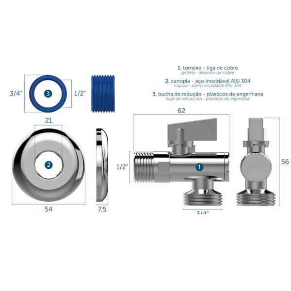 Imagem de Torneira Esfera Com Filtro P/ Máquina de Lavar 190125 Blukit