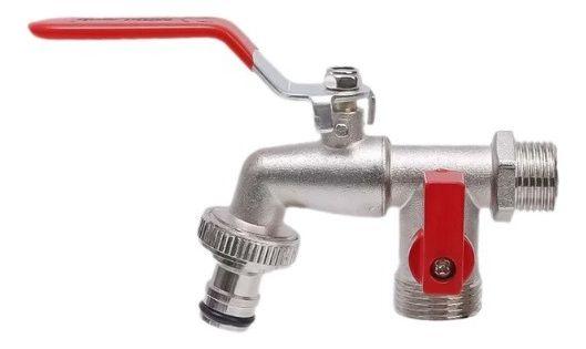 Torneira Esfera Dupla para Tanque e Máquina de Lavar Roupa de Lavanderia Metal Parede - 2 Saídas Bico 1/2x3/4 1/4 de v - Nova Voo Imagem de Torneira Esfera Dupla para Tanque e Máquina de Lavar Roupa de Lavanderia Metal Parede - 2 Saídas Bico 1/2x3/4 1/4 de v