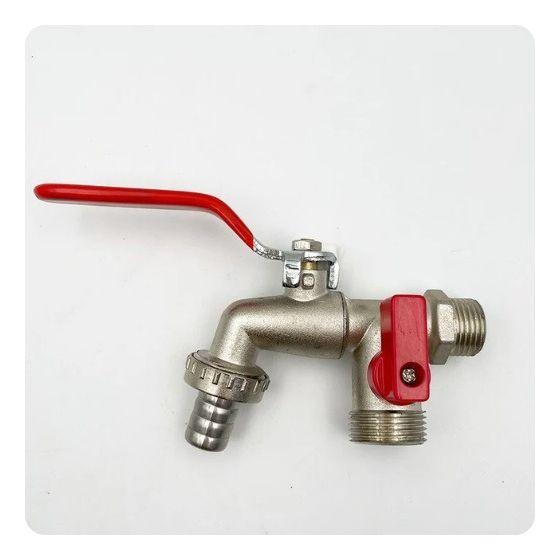 Torneira Esfera Dupla para Tanque e Máquina de Lavar Roupa de Lavanderia Metal Parede - 2 Saídas Bico 1/2x3/4 1/4 de v - Nova Voo Imagem de Torneira Esfera Dupla para Tanque e Máquina de Lavar Roupa de Lavanderia Metal Parede - 2 Saídas Bico 1/2x3/4 1/4 de v