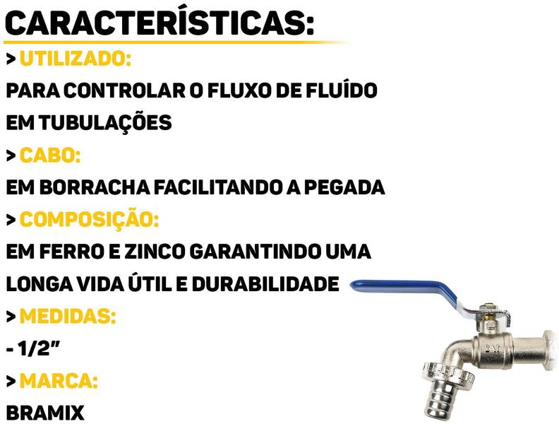 Imagem de Torneira Esfera Em Ferro E Zinco Bico 1/2 Acabamento Polido Para Máquina De Lavar Tanque Multiuso