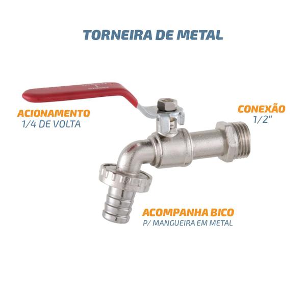 Torneira Esfera Jardim Quintal Tanque 1/2 Metalica - TIK DE CASA Imagem de Torneira Esfera Jardim Quintal Tanque 1/2 Metalica